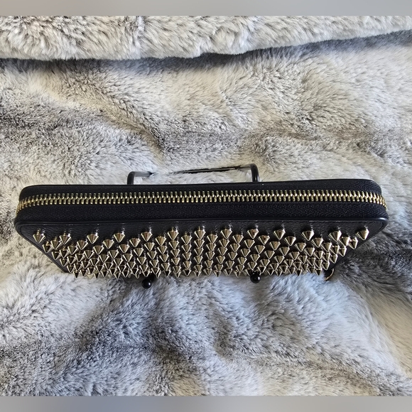 COA Christian Louboutin‎ Long  Leather Wallet. Black W/ Gold Studs EUC - Picture 2 of 11